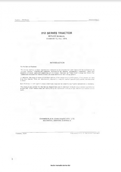 photocopy Chamberlain 212 July 73 operators manual 