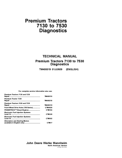 John Deere Premium 7130 - 7530 tractors diagnostics technical manual