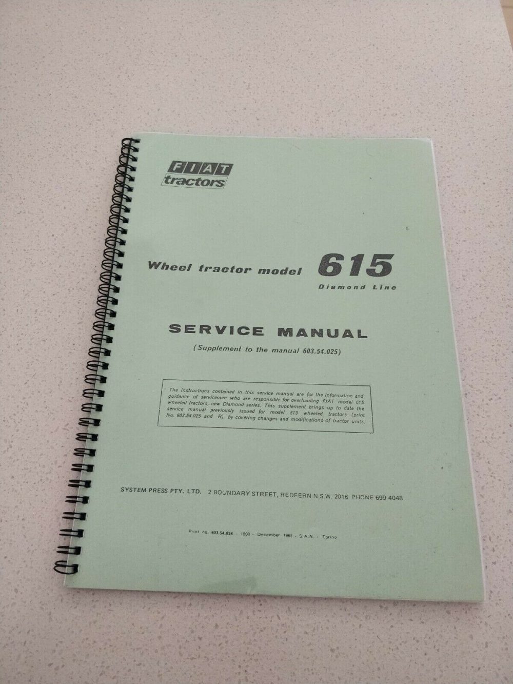FIAT 615 wheel tractor model service manual diamond line. Supplement to the manual 603.54.025