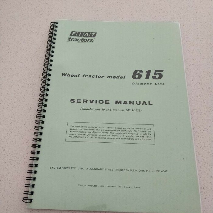 FIAT 615 wheel tractor model service manual diamond line. Supplement to the manual 603.54.025